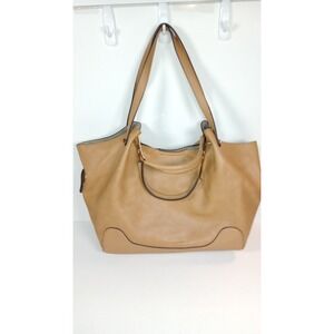 Sondra Roberts Squared Camel Faux Leather Tote Bag Gold Hardware Large